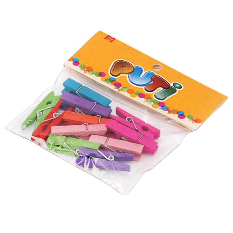 Ahşap Büyük Karışık Renkli Mandal 12'li Paket