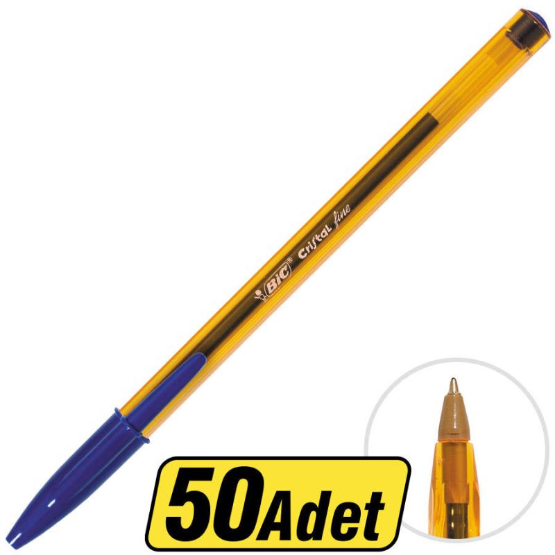 Bic Cristal Fine Tükenmez Kalem 0.8 mm Uçlu Mavi 50'li Paket