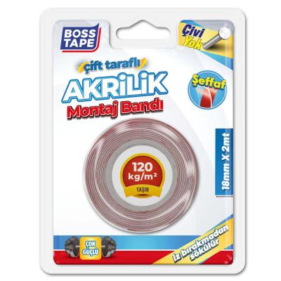 Bosstape Çok Güçlü Çift Taraflı Montaj Bandı 18 mm x 2 m