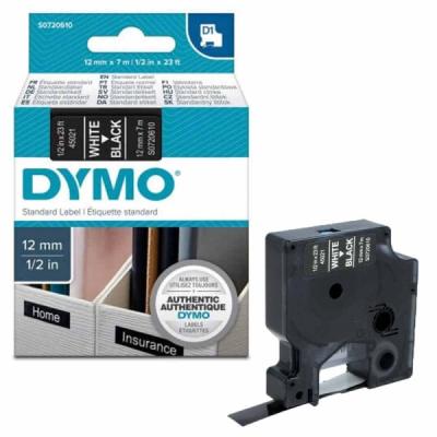 Dymo LabelManager D1 Yedek Şerit 12 mm x 7 Mt Siyah Beyaz 45021