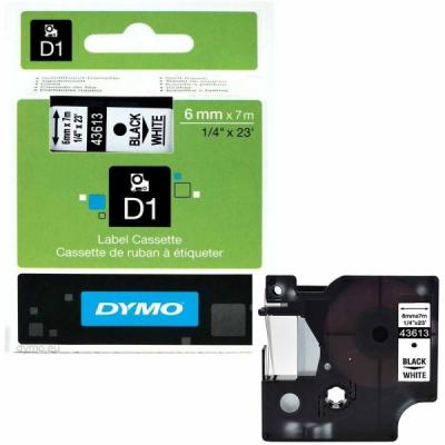 Dymo LabelManager D1 Yedek Şerit 6 mm x 7 Mt Beyaz Siyah 43613