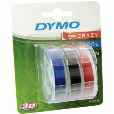 Dymo Mekanik Etiketleme Makinesi için Kabartma Şerit 9 mm x 3 Mt Siyah Kırmızı Mavi 3 Lü Bls