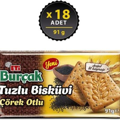 Eti Burçak Çörek Otlu Tuzlu Bisküvi 91 Gr 18 Adet