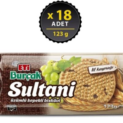 Eti Burçak Sultani Üzümlü Kepekli Bisküvi 123 Gr 18 Adet