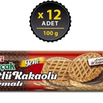Eti Burçak Sütlü Kakaolu Kremalı Yulaflı Bisküvi 100 Gr 12 Adet