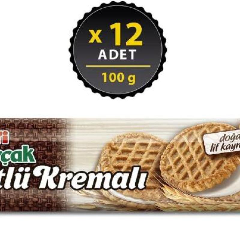 Eti Burçak Sütlü Kremalı Yulaflı Bisküvi 100 Gr 12 Adet