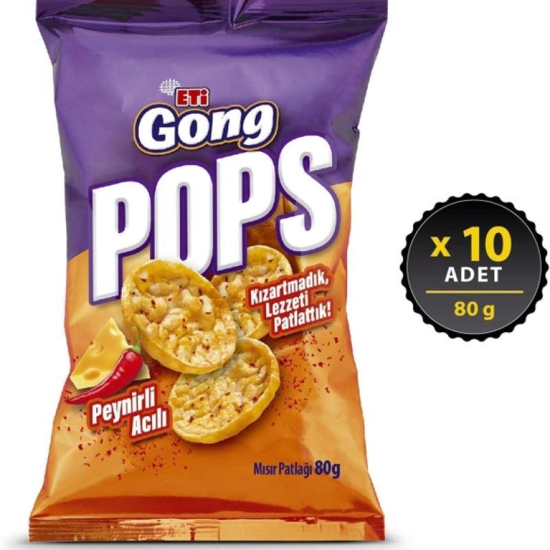 Eti Gong Pops Peynirli Acılı Mısır Patlağı 80 Gr 10 Adet