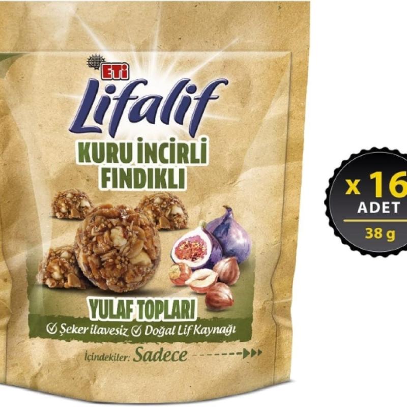 Eti Lifalif Kuru İncirli ve Fındıklı Yulaf Topları 38 Gr 16 Adet