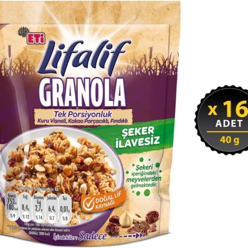 Eti Lifalif Kuru Vişne Kakaolu Fındıklı Granola 40 Gr 16 Adet