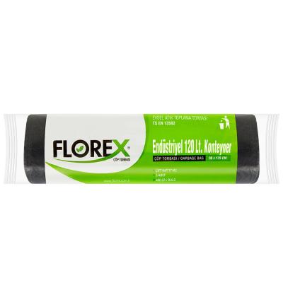 Florex Çöp Torbası 120 Litre Konteyner Boy 90 cm x 125 cm Siyah 5'li Paket