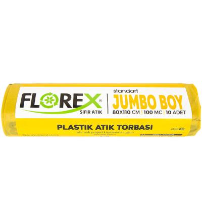 Florex Plastik Atık Torbası Jumbo Boy  80 cm x 110 cm Sarı Tek Rulo  10'lu Paket