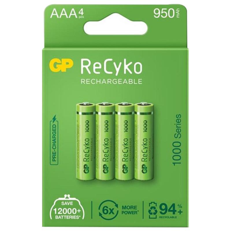 Gp Recyko 950 Mah AAA İnce 4'lü Şarjlı Kalem Pi̇l