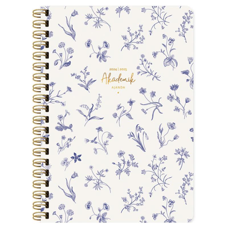 Keskin Color 17 x 24  cm Spiralli Akademik Ajanda - Mavi Çiçek