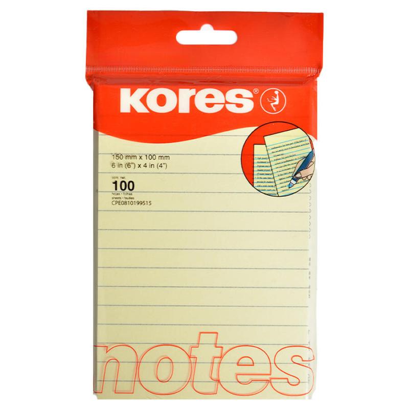 Kores Yapışkanlı Çizgili Not Kağıdı 150 mm x 100 mm Sarı 100 Yaprak