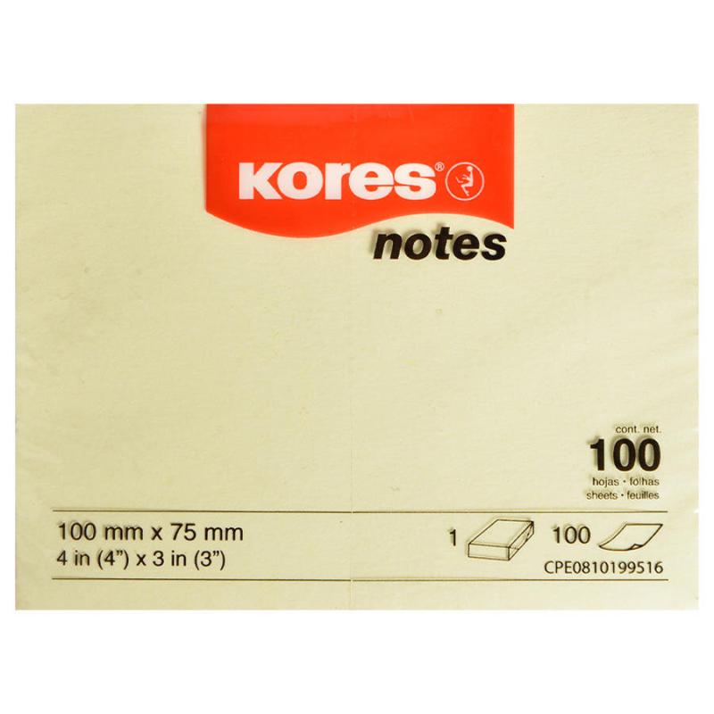 Kores Yapışkanlı Not Kağıdı 100 mm x 75 mm Sarı 100 Yaprak