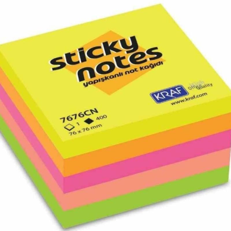 Kraf Yapışkanlı Küp Not Kağıdı 76x76 Neon 7676CN 100 Yaprak