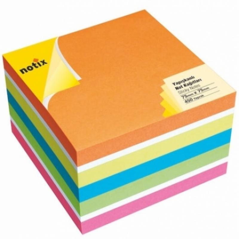 Notix Yapışkanlı Not Kağıdı Neon 6 Renk Küp 450 Yaprak 75x75 mm (N-6RK-N-7575)