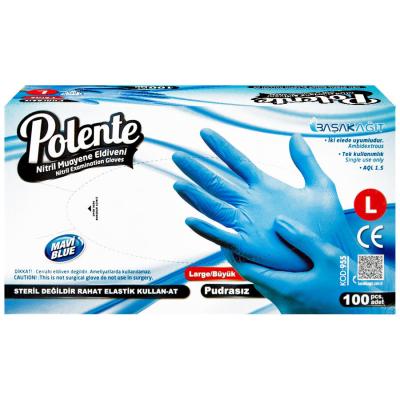 Polente Nitril Muayene Eldiveni Pudrasız Large Mavi