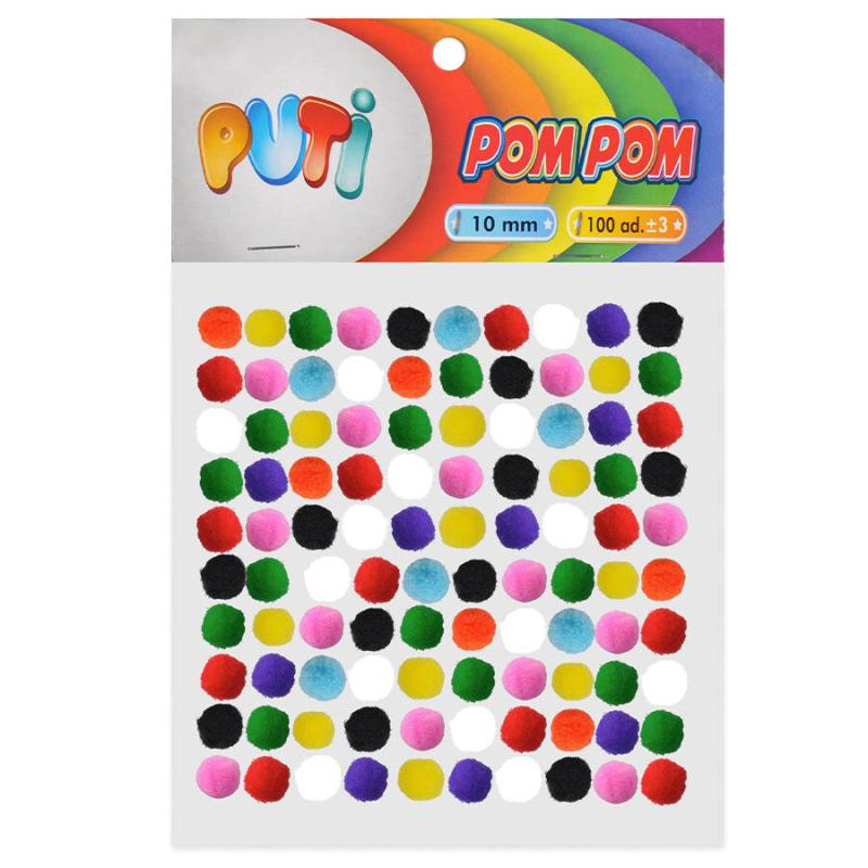 Pon Pon Peluş 10 mm Karışık Renk 100'lü Paket