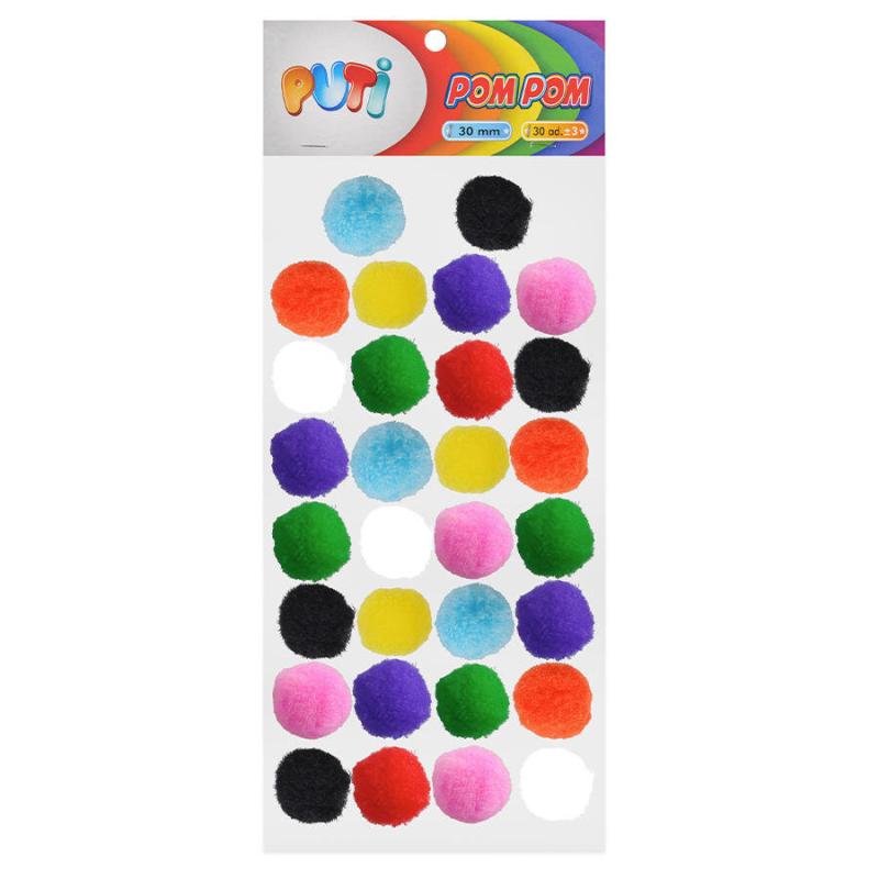 Pon Pon Peluş 30 mm Karışık Renk 30'lu Paket