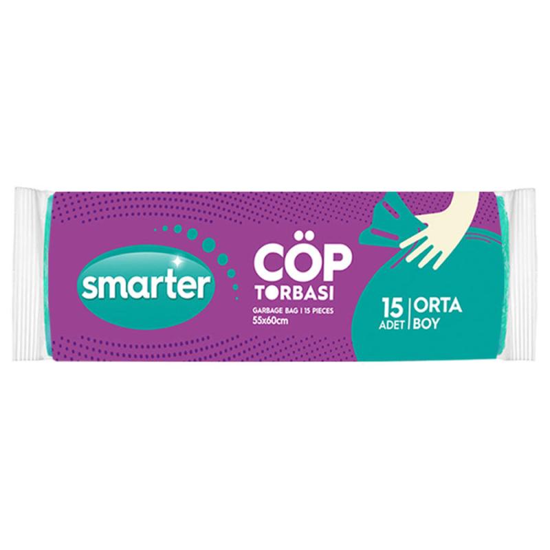 Smarter Çöp Torbası Orta Boy 55 cm x 60 cm Yeşil 15'li Paket 