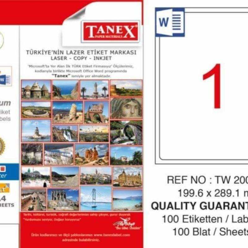 Tanex Lazer Etiket TW-2001 199.6x289.1 mm 100 Adet