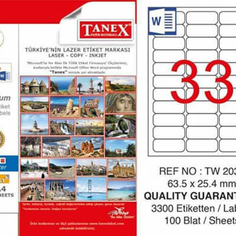 Tanex Lazer Etiket TW-2033 63.5x25.4 mm 100 Adet