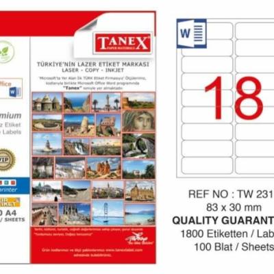 Tanex Lazer Etiket TW-2318 83x30 mm 100 Adet