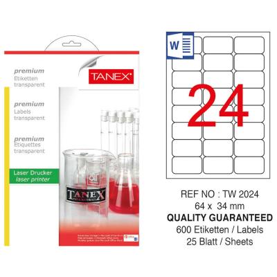 Tanex Tw-2024 Şeffaf Etiket 64 mm x 34 mm