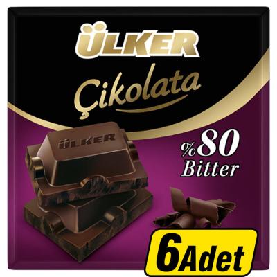 Ülker Bitter Kare Çikolata 80% Kakao 60 gr x 6'lı Paket