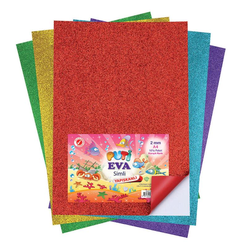 Yapışkanlı Simli Eva A4 Boy Karışık 10 Renk Kağıt